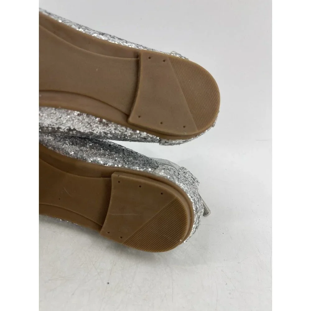 Nova Utopia Round Toe Silver Glitter Dress Flats Ankle Strap Zip Shoes Size 3